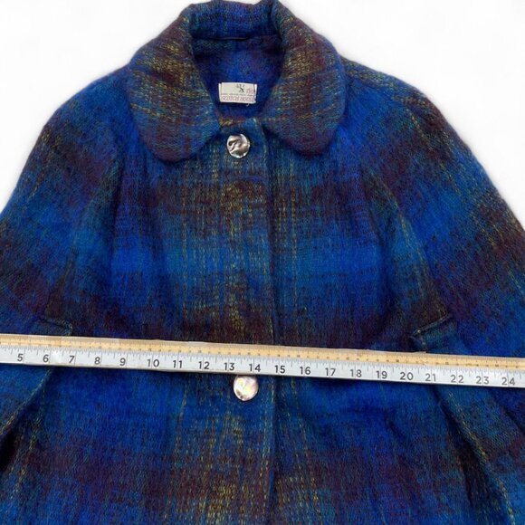 The Scotch House Blue Wool Mohair Tartan Plaid Button Cape Wrap Jacket - Picture 6 of 11